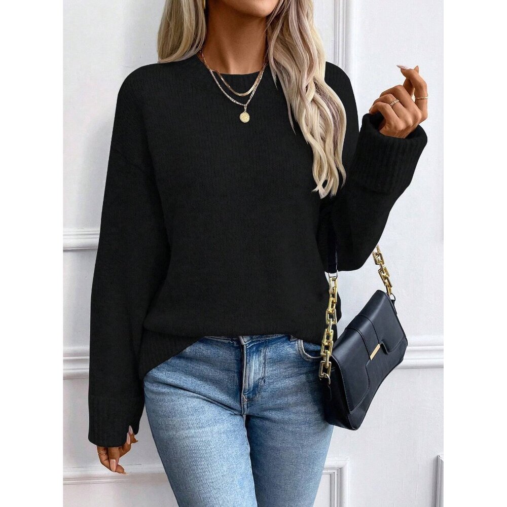 Crewneck minimalist fall sweater dark gray - Picture 3 of 4